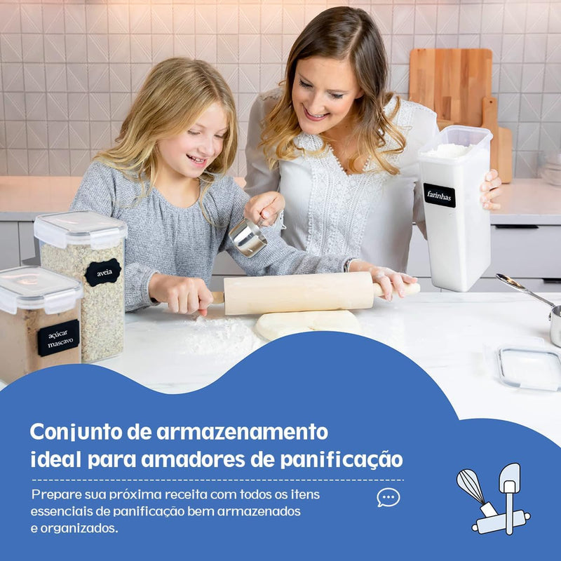 Kit 15 Potes Tampa Hermético Porta Alimentos Mantimentos Armário Cozinha (Kit 15)